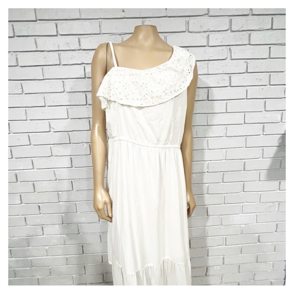 Old Navy Ivory Eyelet Ruffle One Shoulder Tiered Maxi Dress Boho XL